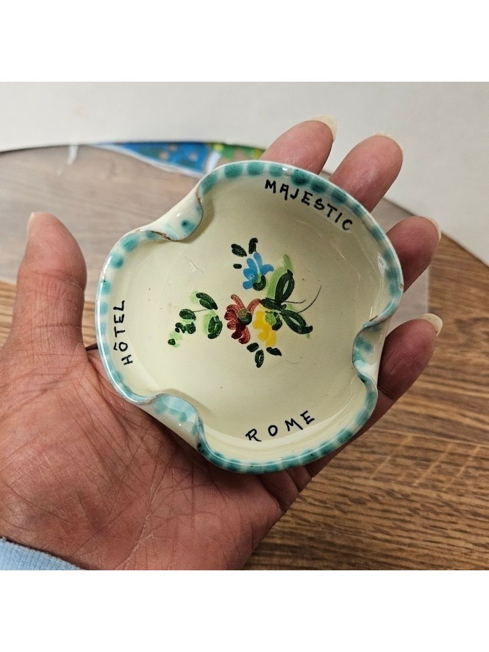 Vintage 60s "Hotel Majestic Rome" Handmade Ceramic Ashtray